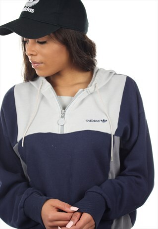 VINTAGE 80S ADIDAS 1/4 ZIP HOODIE SWEATSHIRT