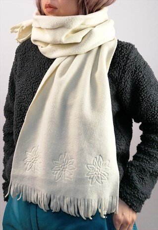 VINTAGE 90'S THERMAL SCARF FLOWERS DETAIL IN CREAM