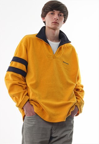 VINTAGE TOMMY HILFIGER PULLOVER HALF ZIP 90S YELLOW
