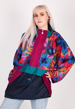 VINTAGE PATTERN WINDBREAKER JACKET NJ737