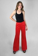 70's Vintage Ladies Red Flared Retro Trousers 