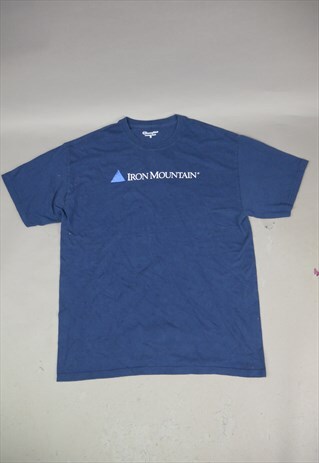 VINTAGE CHAMPION IRON MOUNTAIN GRAPHIC T-SHIRT IN BLUE