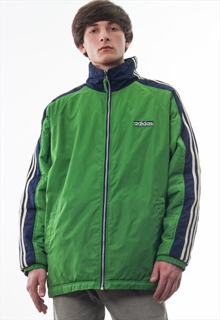 VINTAGE ADIDAS ORIGINALS PADDED WINTER COAT 90S GREEN BLUE