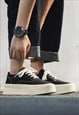 Platform canvas shoes chunky sole sneakers skate shoes black