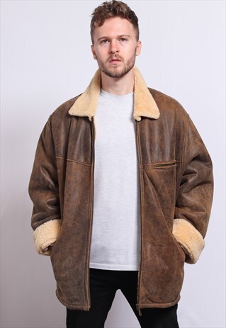VINTAGE LEATHER AVIATOR SHEEPSKIN FLEECE JACKET