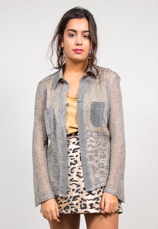 VINTAGE 90'S SILVER MESH CARDIGAN SHIRT