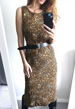 Cheetah print Ruby Pleated Maxi Tank Dress - Small