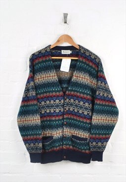 Vintage Knitted Cardigan 80s Pattern Wool XXL