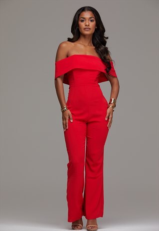 VIBRANT OFF-SHOULDER JUMPSUIT IN RED