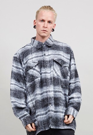 VINTAGE 90'S MONOCHROME WOVEN TARTAN WORKMAN SHIRT/ JACKET