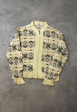 Vintage Knitted Cardigan Abstract Patterned Chunky Sweater