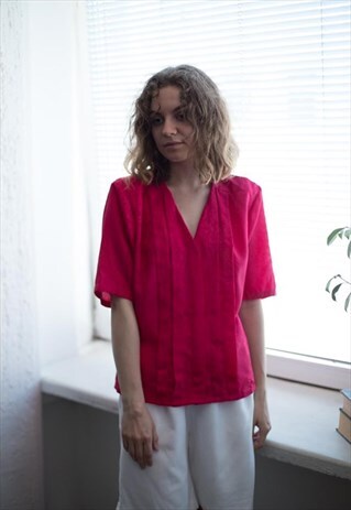 VINTAGE 80'S HOT PINK SHORT SLEEVED SHIRT