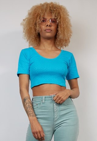 VINTAGE 80'S TURQUOISE CROP T-SHIRT