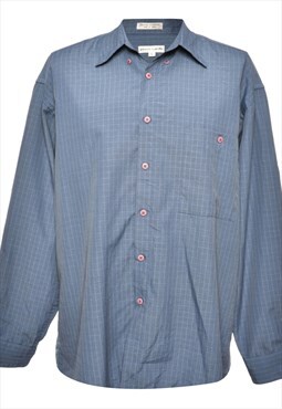 Blue Pierre Cardin Long-Sleeved Checked Shirt - L