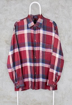 Vintage Red Check Flannel Shirt Long Sleeve Large