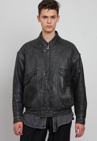 VINTAGE DARK GREY LEATHER JACKET