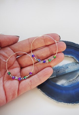 RAINBOW AND STAR BEADED HOOPS