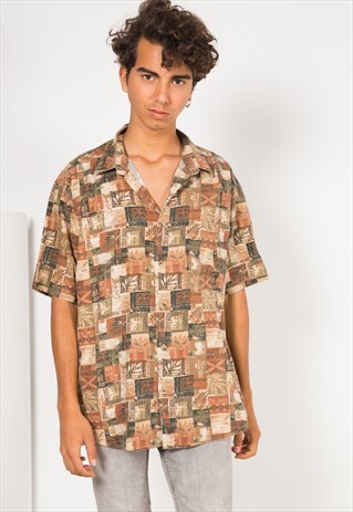 VINTAGE 80S CRAZY PRINT SHIRT / S1739