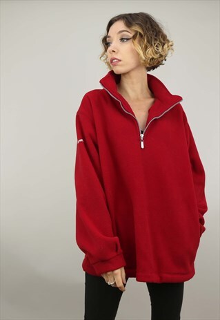 VINTAGE 90S OVERSIZED RED 1/4 ZIP FLEECE
