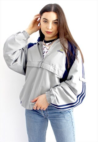 90'S RETRO GREY 1/4 ZIP FESTIVAL TRACK JACKET