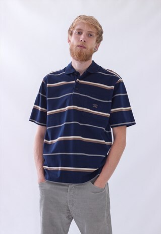 VINTAGE MENS PAUL & SHARK STRIPED SMALL LOGO POLO SHIRT