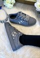 GREY FAUX SUEDE CHUNKY FAUX PEARL TRAINERS