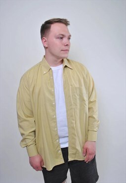Vintage minimalist yellow shirt, men long sleeve button down