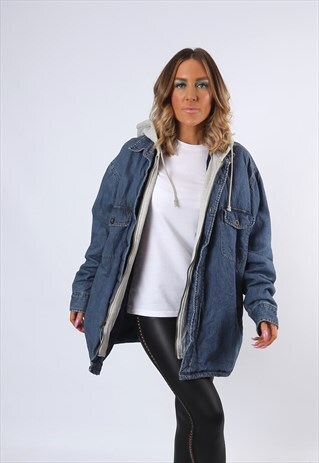 DENIM JACKET LINED HOODED OVERSIZED FITTED UK 18 (43C)