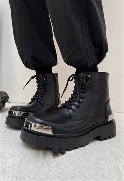 Metal plated boots tractor sole catwalk shoes grunge trainer