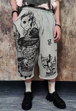 JASON & FREDDY PRINT SPORT SHORTS HORROR FILM EMOJI OVERALLS