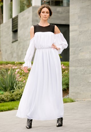 WHITE MAXI DRESS/ HOLIDAY DRESS/EVENING DRESS/COCKTAIL DRESS