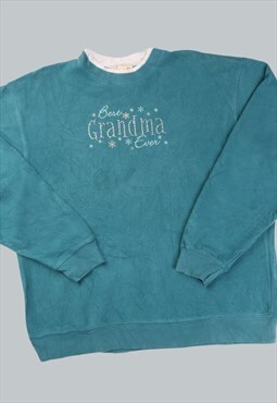 Vintage 90's Sweatshirt Blue Grandma Jumper XLarge