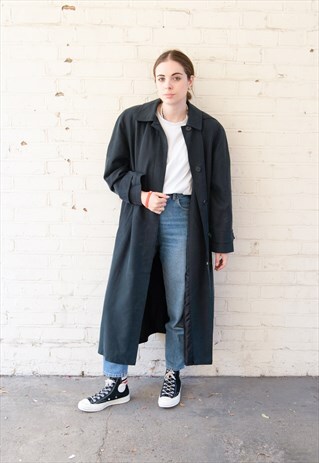 80'S VINTAGE NAVY BLUE ANNE KLEIN PETITE HOODED COAT