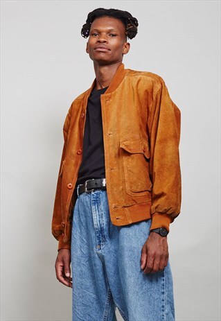 OVERSIZED VINTAGE CAMEL BROWN SUEDE BOMBER JACKET