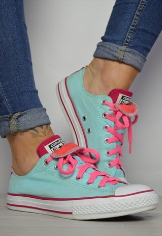 VINTAGE 90S CONVERSE BLUE & PINK DOUBLE TONGUE OX SHOES