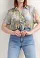 VINTAGE 90S CRAZY MULTI PATTERN RUFFLE SHORT SLEEVE TOP XL