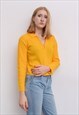 VINTAGE WOMEN'S S CROP SWEATER CARDIGAN YELLOW FULL ZIP UP