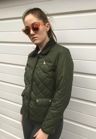 WOMENS GREEN QUILTED JACK WILLS JACKET COAT CORD COLLAR