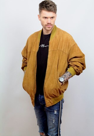 1990'S VINTAGE OVERSIZED SUEDE BOMBER JACKET IN TAN