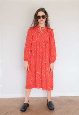 Vintage 70's Red Abstract Print Wide Fit Midi Dress