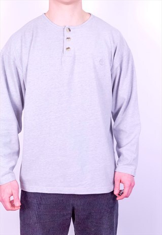 VINTAGE TIMBERLAND GRANDAD COLLAR SWEATSHIRT IN GREY LARGE