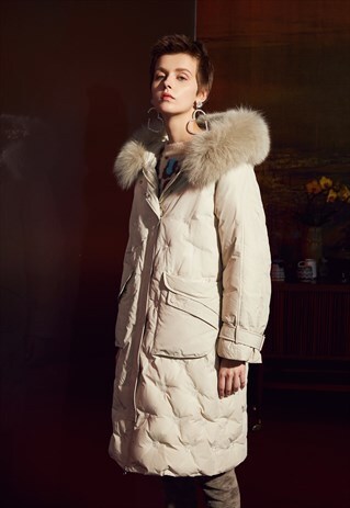 HOODED LONG PARKA, WHITE