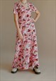 VINTAGE 70S ROUND NECK DITSY FLORAL PRINTED MAXI DRESS S