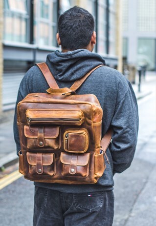 PREMIUM BROWN LEATHER OFFICE WORK BACKPACK