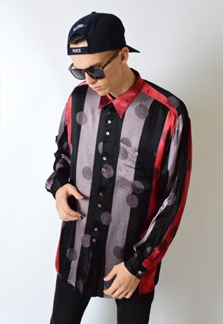 VINTAGE 80S STRIPED POLKA DOT SILKY LONG SLEEVE SHIRT