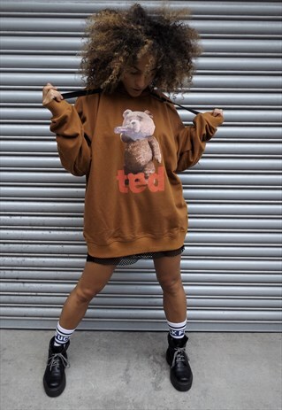 LOOSE FIT OVERSIZE DRINKING TEDDY ANIME GRAPHIC PRINT HOODIE