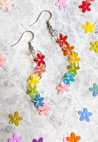 IRIDESCENT FLOWER SEQUIN TRICKLE EARRINGS RAINBOW