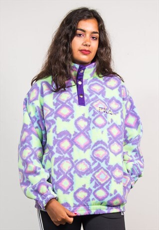 90'S VTG FILA BRIGHT WAVEY PATTERNED PULLOVER FLEECE JACKET
