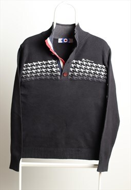 Vintage Ben Sherman 1/4 Button Sweatshirt Black Abstract