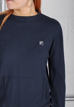 Vintage Fila Jumper in Navy Knitted Pullover Sweater Size 14